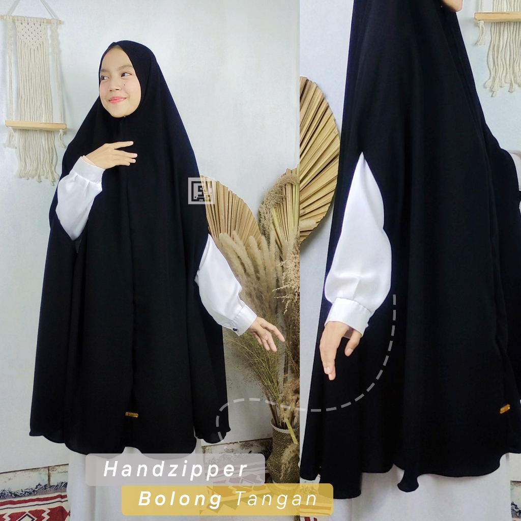 Khimar Hanzipper / Bolong Tangan XL/XXL/XXXL Jetblack / Woolpeach Lux XL/XXL By Yufina Hijab