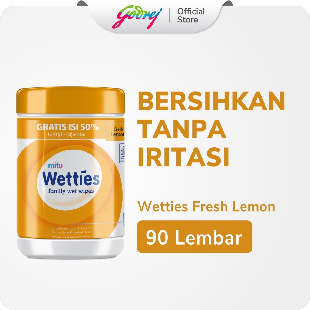 Jual Mitu Wetties Antiseptic Family Wet Wipes Fresh Lemon Bottle 90'S ...
