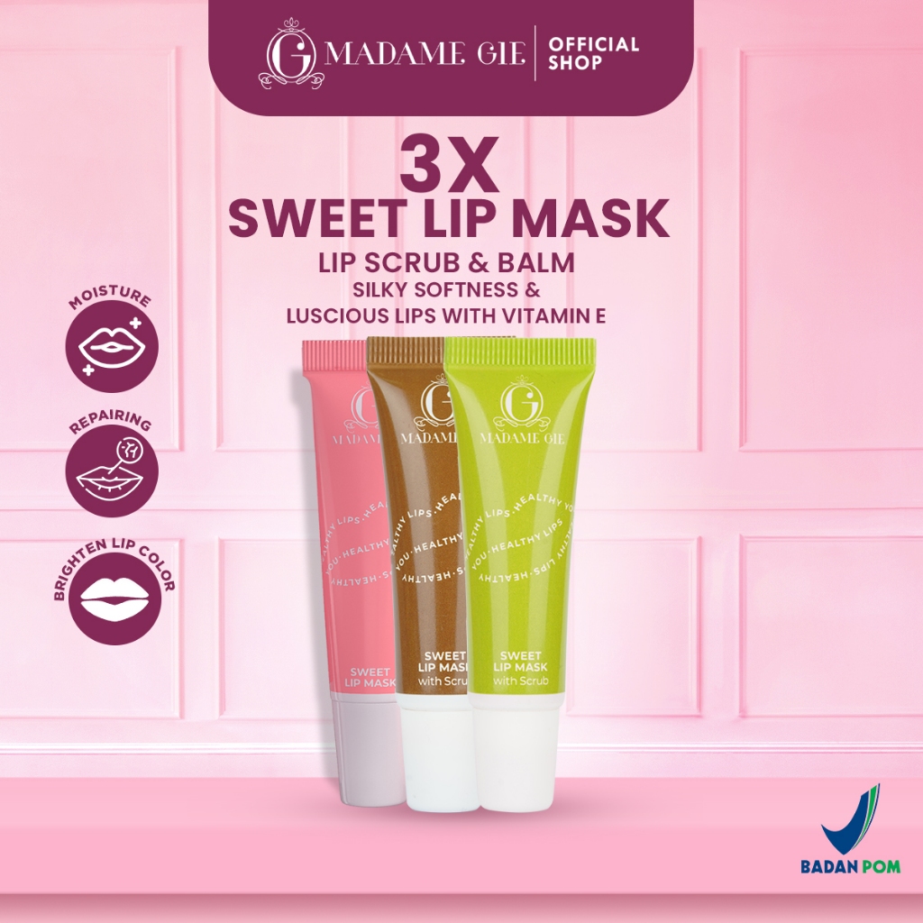 Jual 3X Madame Gie Sweet Lip Mask Lip Scrub Vitamin E, Lip Balm