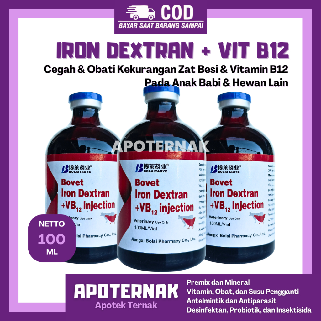 Jual BOVET IRON DEXTRAN 100 ml Iron Dextran + Vitamin B12 Cegah