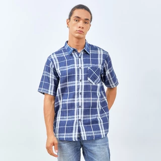 M231 Kemeja Pria Yarn Dyed Double Face Kotak Pendek Navy 3068