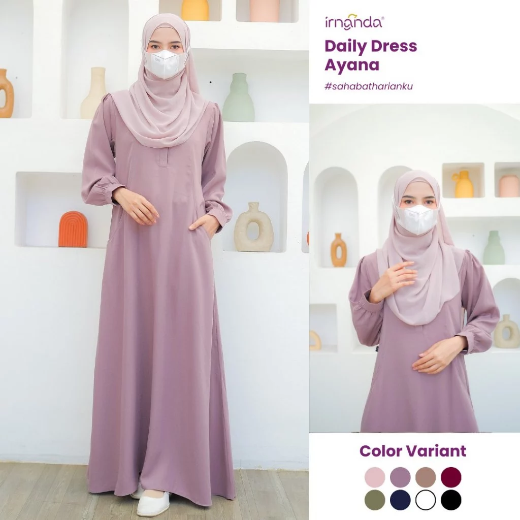 Detail bahan Gamis Ayana Izumi Premium Polos Wanita Dewasa Remaja Busui Wudhu Friendly Kantong Kancing Size M L