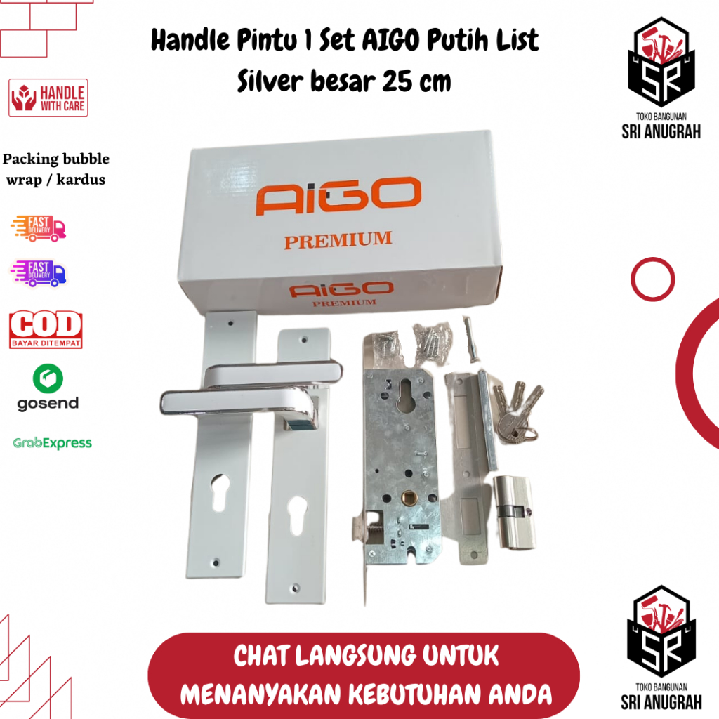 Jual Handle Pintu 1 Set AIGO Putih List Silver besar 25 cm | Shopee ...