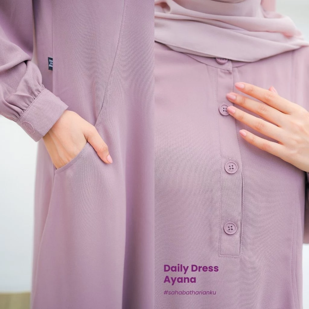 Gamis Ayana Izumi Premium Polos Wanita Dewasa Remaja Busui Wudhu Friendly Kantong Kancing Size M L untuk berbagai aktivitas