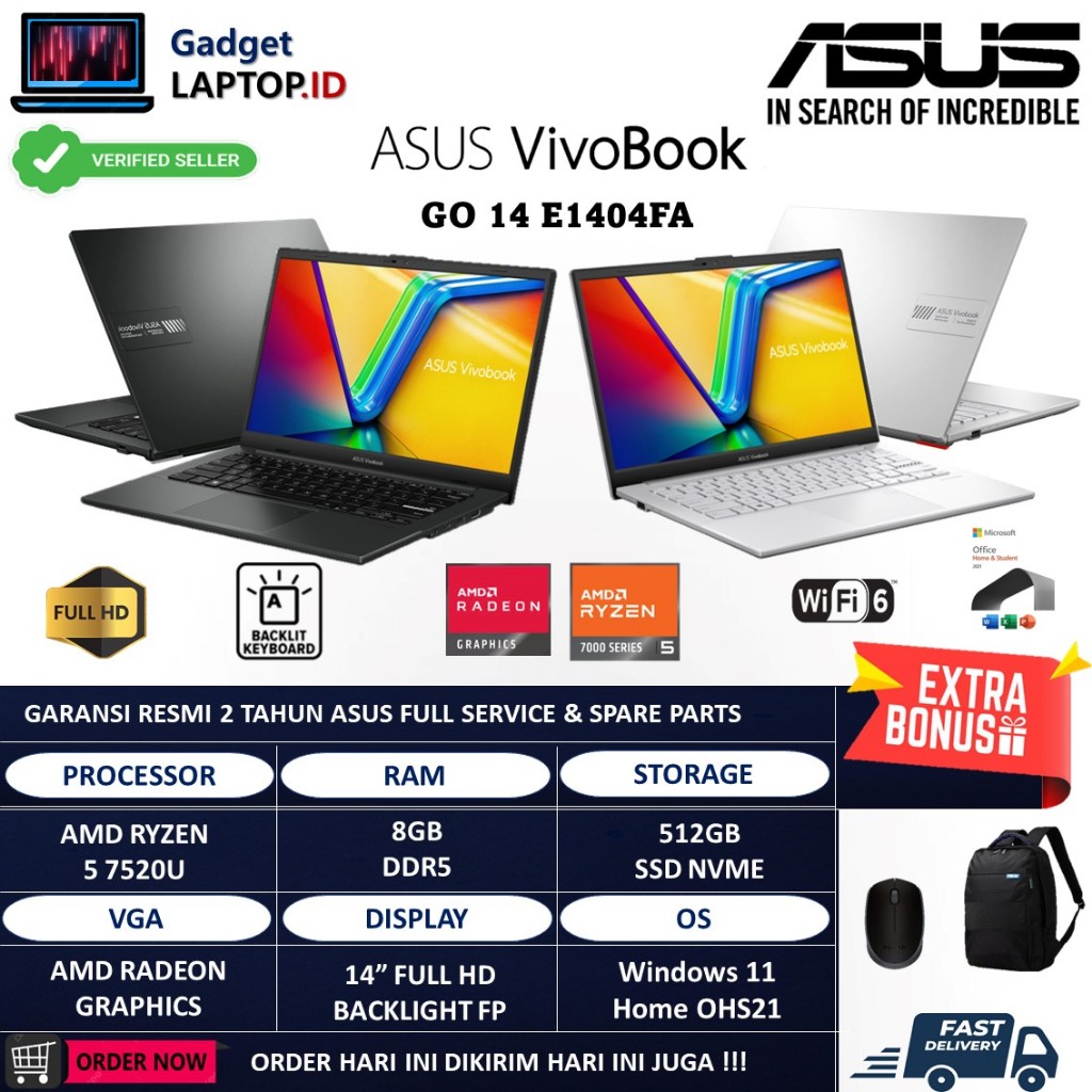 Jual Asus Vivobook Go 14 E1404fa Ryzen 5 7520u Ddr5 8gb 512gb Fhd Backlit Fp Windows 11 Home 6359