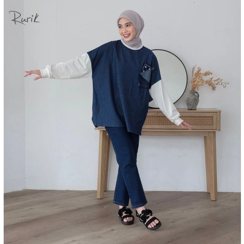 Jual Rurik Shafa Sweater Denim | Shopee Indonesia