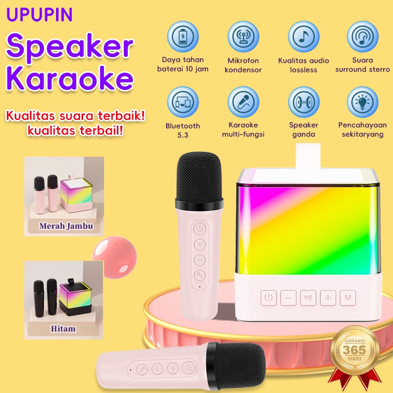 Jual UPUPIN Speaker Karaoke Bluetooth Mini 2 Mic 1 Set Portable with ...