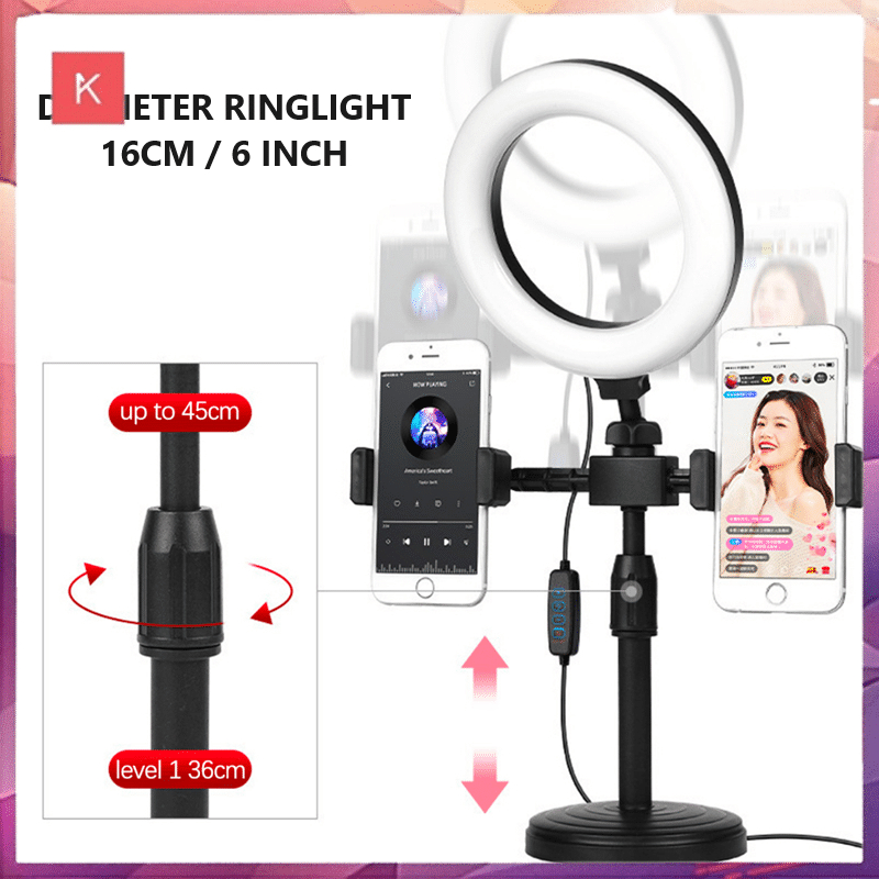 Jual ANG lightning ring light 16cm + tripod hp + 2 holder mini stand ...