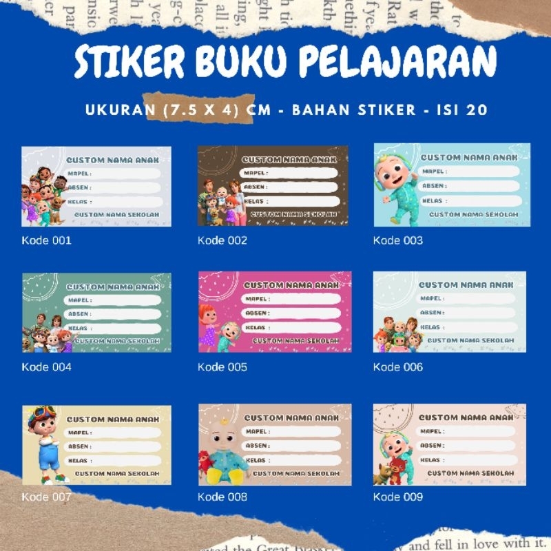 Jual cocomelon custom nama - stiker label nama buku pelajaran sekolah ...