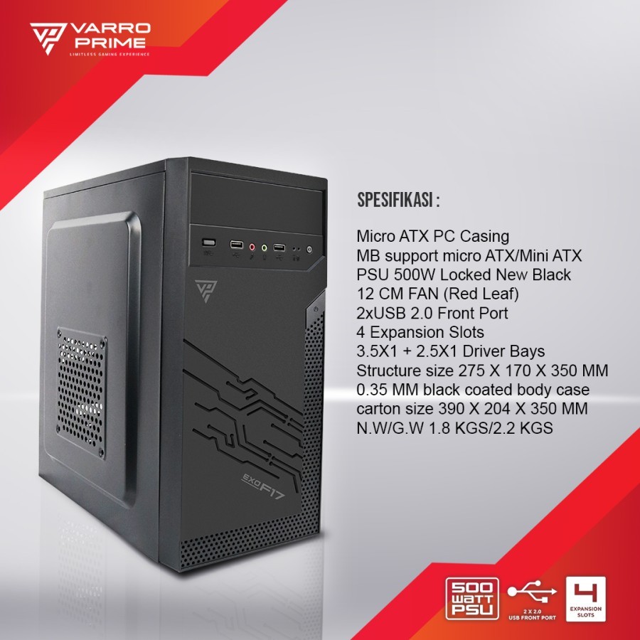 Jual Varro Prime Exo F17 EXOF17 Casing PC/Komputer m-ATX PSU 500W ...
