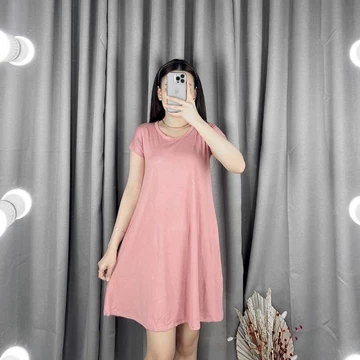 Dress Moya Dress Basic Standar Jumbo Spandek Rayon Swing Dress Daster Casual Lengan Pendek
