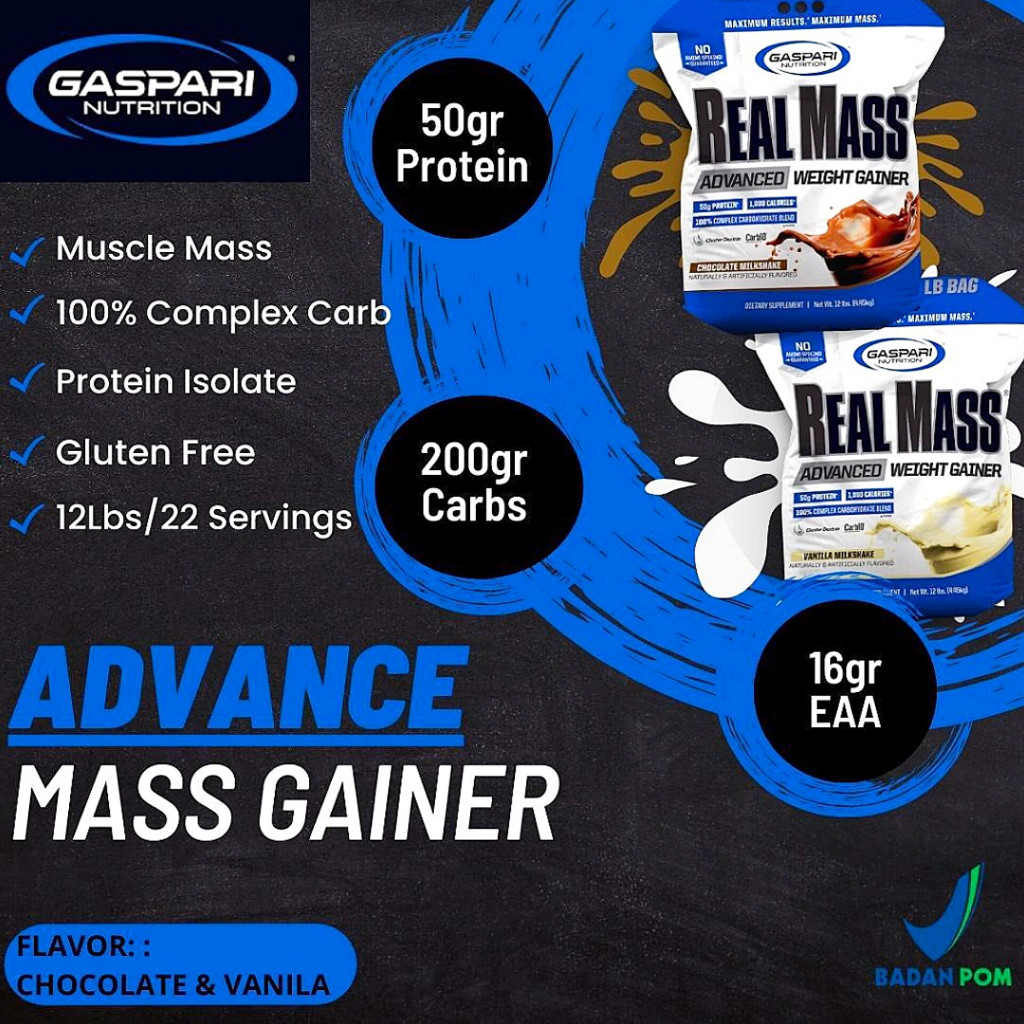 Gaspari Nutrition Real Mass Advanced Weight Gainer – Vanilla Milkshake, 12 Lbs, Expiration Date In Description