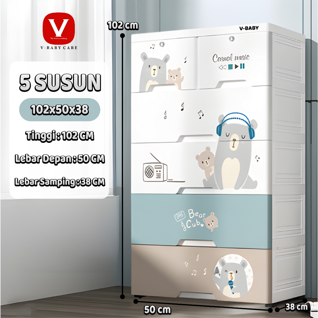 V-BABYCARE memperdalam, menebal Lemari pakaian laci plastik bertingkat  model kotak tempat penyimpanan mainan baby, Loker lemari  anak-anak/VBABY-T2