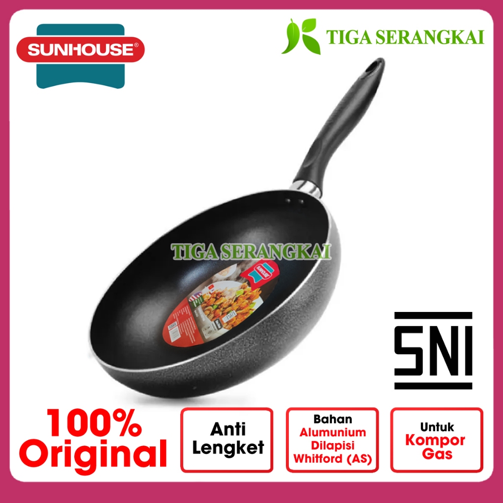 Jual Sunhouse Fry Wok Deep Pan Penggorengan Wajan Teflon Anti Lengket