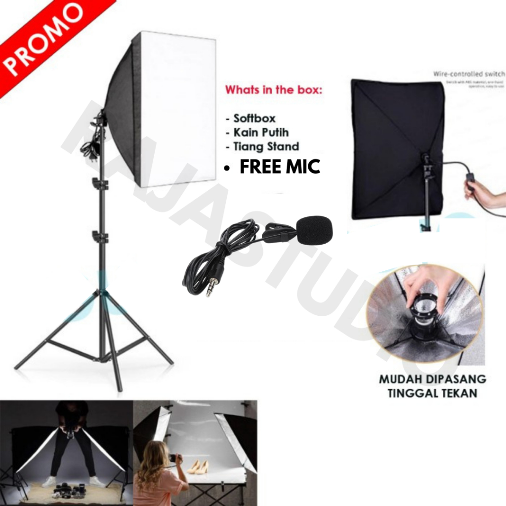 Paket Studio Foto Light Stand 2M Softbox Socket E27 Lampu Lighting  Video Reflektor