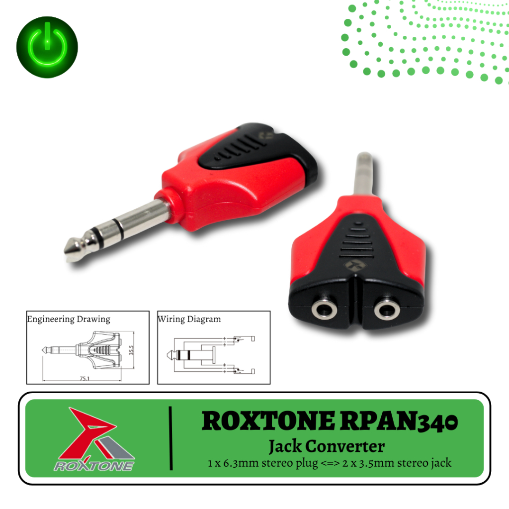 Jual Jack Converter 2 3,5mm Stereo to akai 6,3mm stereo ROXTONE RPAN340 ...