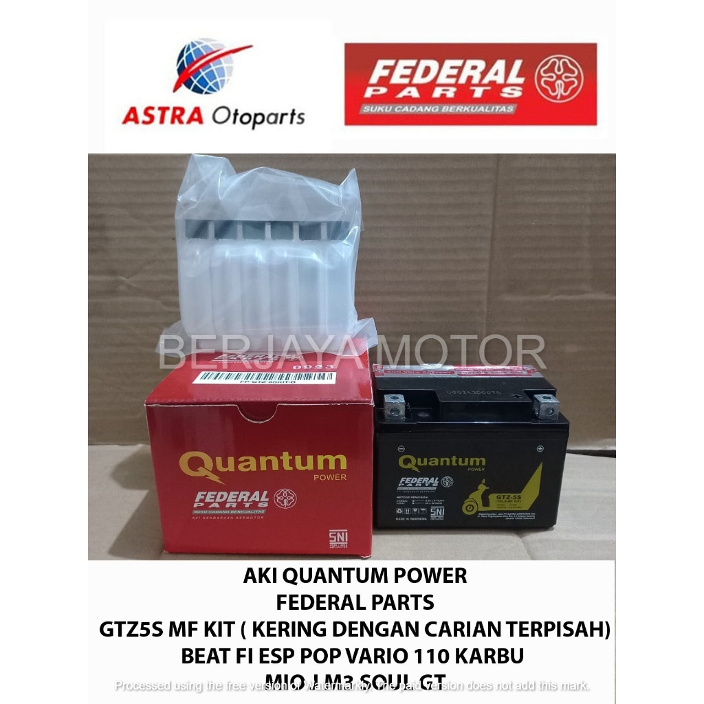 Jual AKI MOTOR QUANTUM FEDERAL GTZ5S MF KIT BEAT FI ESP MIO J SOUL GT