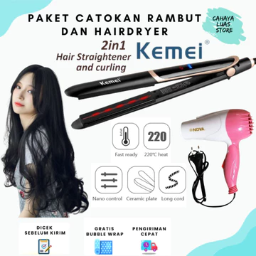 CL Catok Rambut 2in1 Kemei Infrared Ceramic Kontrol Suhu Otomatis Catokan Rambut Lurus