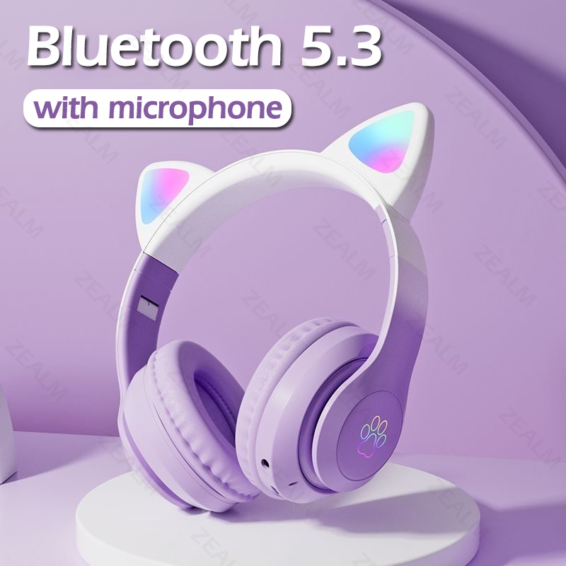 Jual LED Color Light Cute Cat Ear Headphone with Mic STN28 Pro