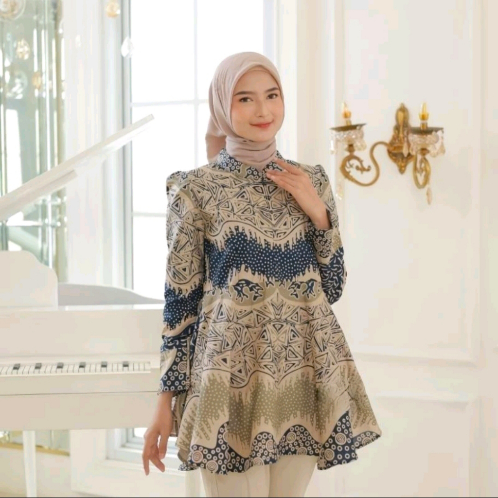 Jual ATASAN BATIK WANITA BATIK PUFFY PEPLUM MAHARANI BATIK BAJU KERJA ...