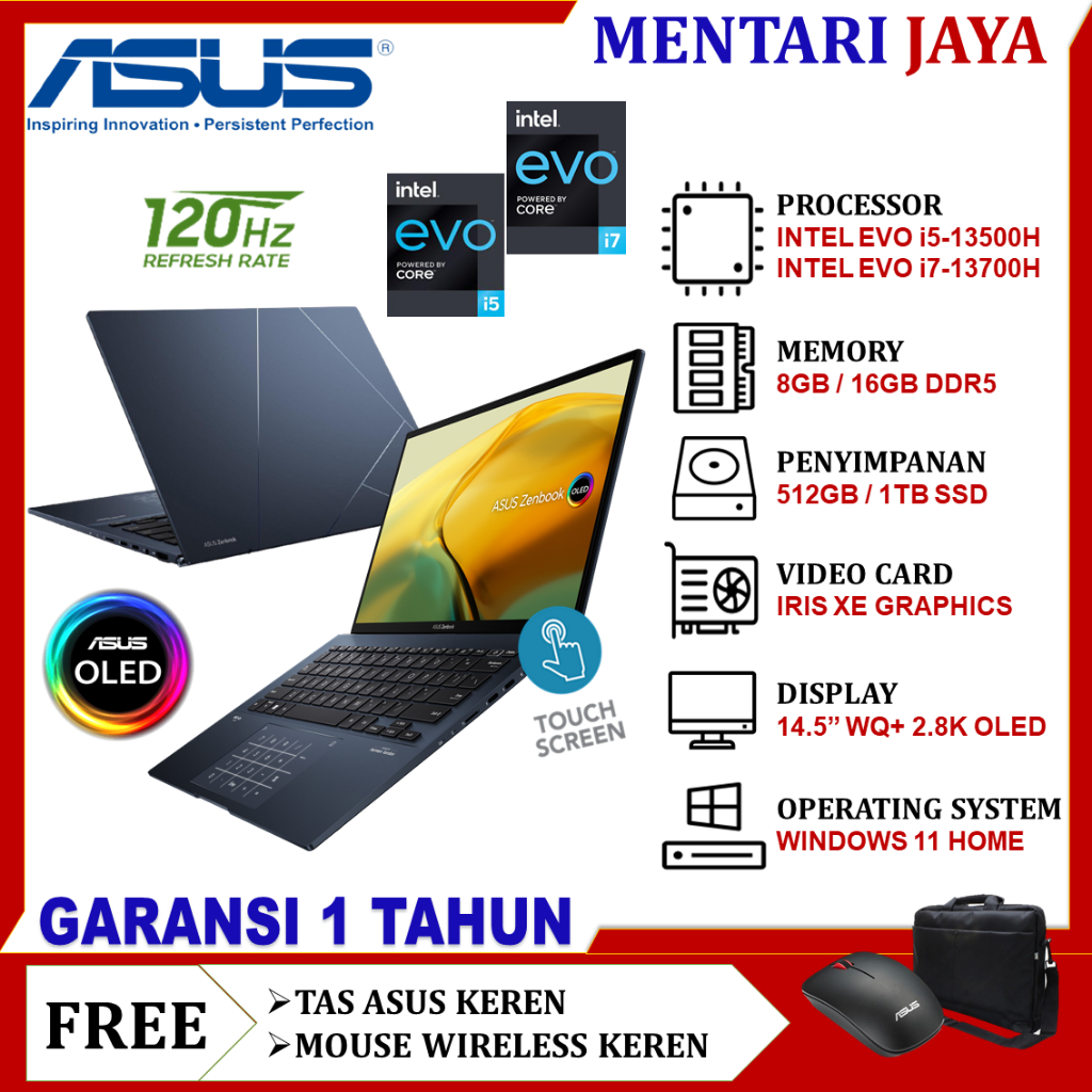 Jual Asus Zenbook X Oled Q Va I H Gb Ddr Tb Ssd K Hz Touch Win Shopee