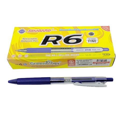 Jual STANDARD Pena Retractable Ballpoint R6 Crystal Warna Biru