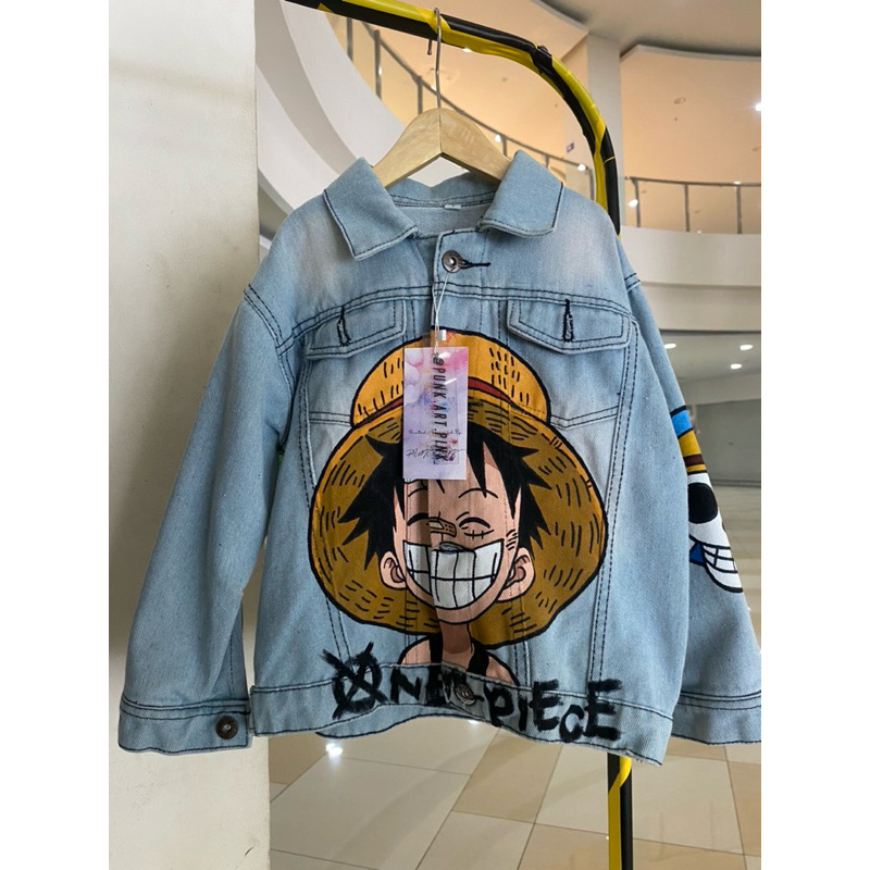 Jual jaket jeans denim anak kids lukis art painting luffy one - Main Image