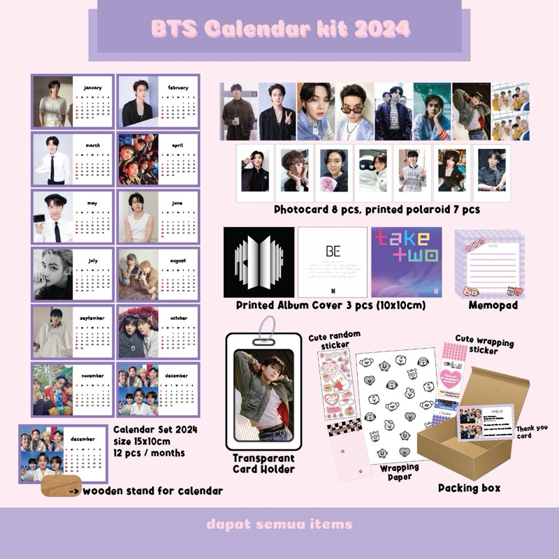 Jual BTS 2024 Calendar Kit Set (Kalendar 2024, Photocard, Transparant