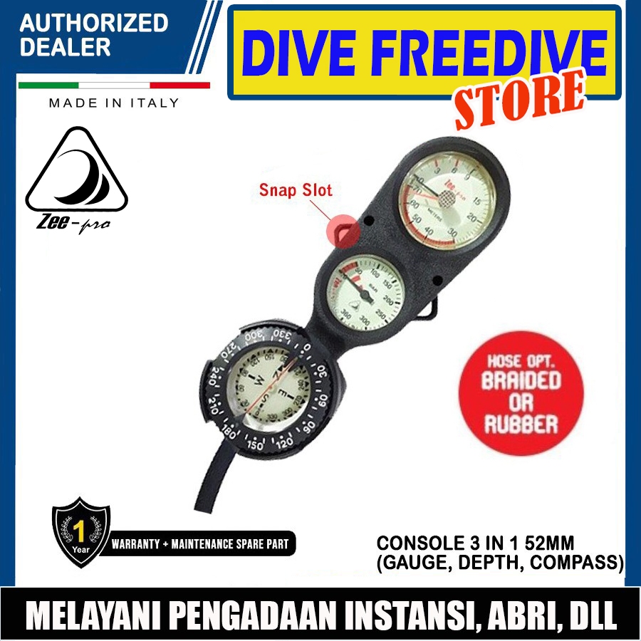 Jual SPG Diving Zeepro Console Pressure Gauge 3 in 1 52mm Tempered