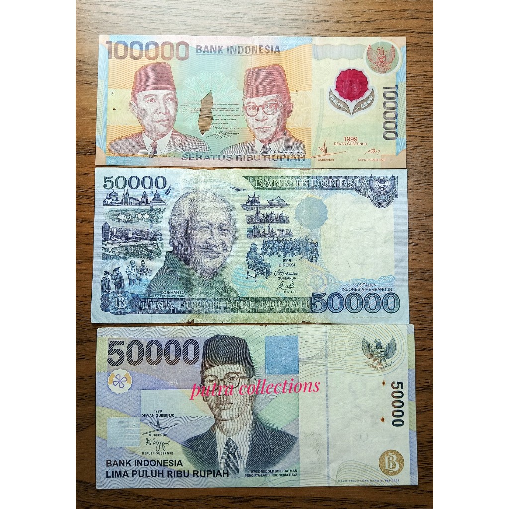 Jual uang kuno campur indonesia 100 ribu / 50 ribu / 3 lembar (V21 ...