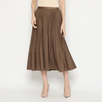 MINEOLA Serenity Choco Brown Pleated Midi Skirt (Rok Wanita Midi Plisket Impor Premium Korean