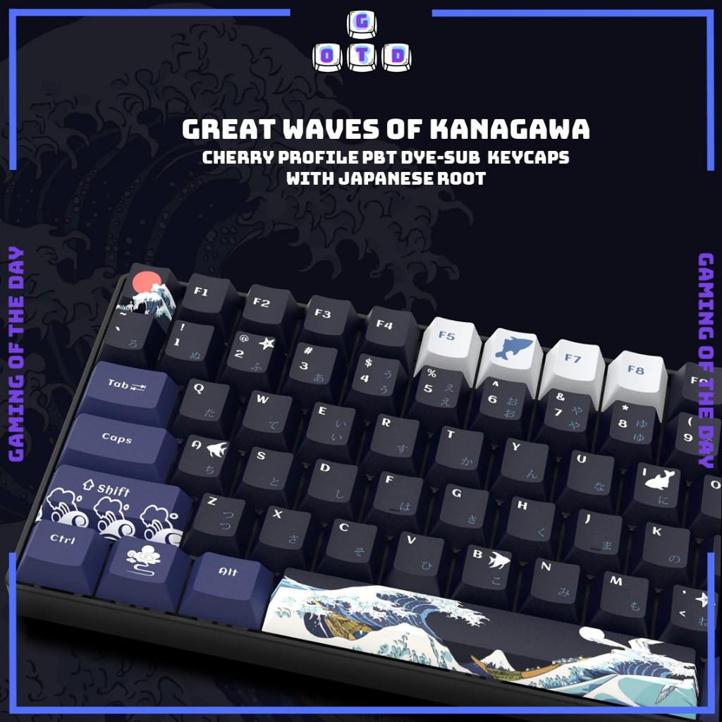 Jual Great Wave of Kanagawa Black Coral Sea Keycaps by GOTD Cherry Profile with Japanese Root