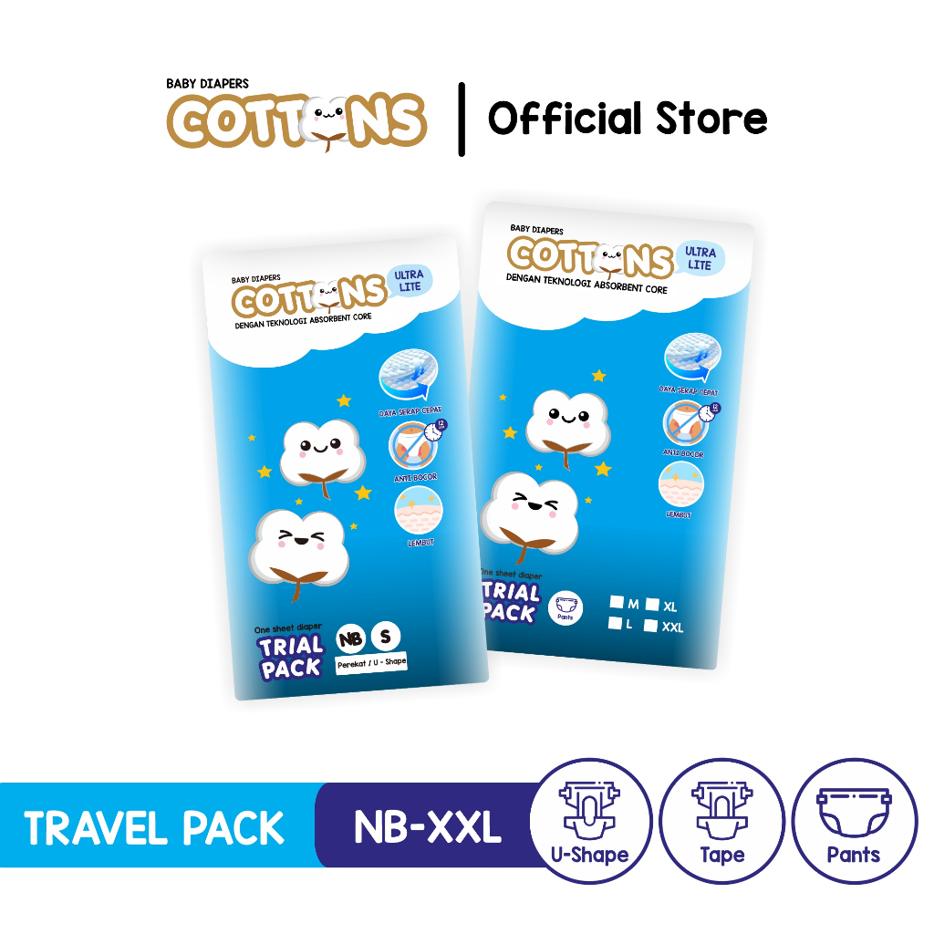 Jual Cottons Baby Diapers [ 10 PACKS ] Ultra Lite Travel Pack - Popok