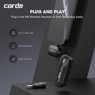 CORDE Wireless Microphone 2 In 1 Clip On Mic Portable For Creators Vlog Podcast CWM102