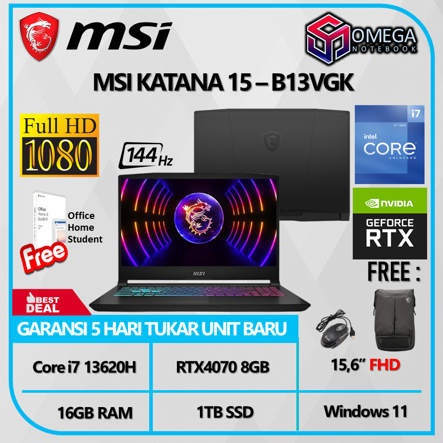 Jual MSI KATANA 15 B13CGK I7 13620H 16GB 1TBSSD RTX4070 8GB 15,6 FHD ...