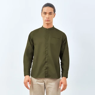 M231 Kemeja Pria Koko Shanghai Polos Soft Twill Panjang Army 1971K