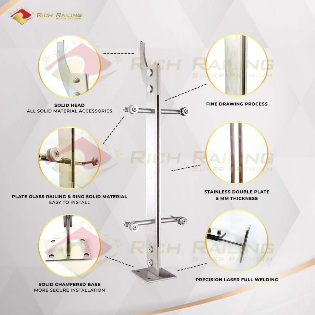 Jual [Rich Railing] Railing tangga stainless 316 tiang kaca RRP 106 ...