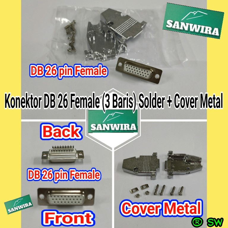 Jual Konektor DB 26 FEMALE cover metal / Konektor DB26 Female 3 baris ...