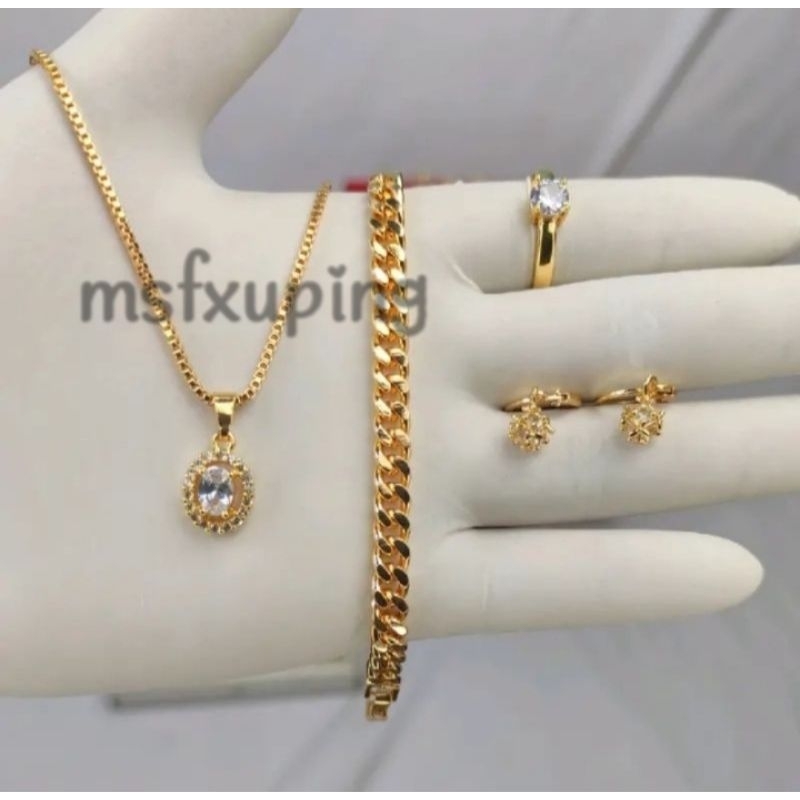 Jual Perhiasan Wanita Satu Set Lengkap Motif Rantai Lapis Emas 24k