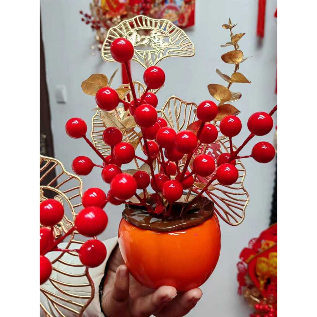 Jual VON Hiasan Imlek 2024 / Vas Bunga Imlek Pot Bunga Set Cherry