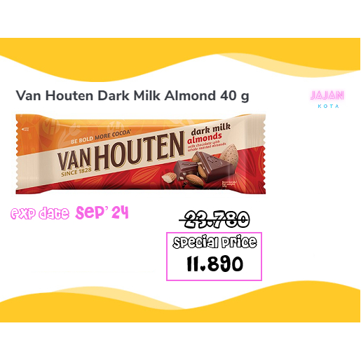 Jual Van Houten Dark Milk Almond 40 G Shopee Indonesia 3399