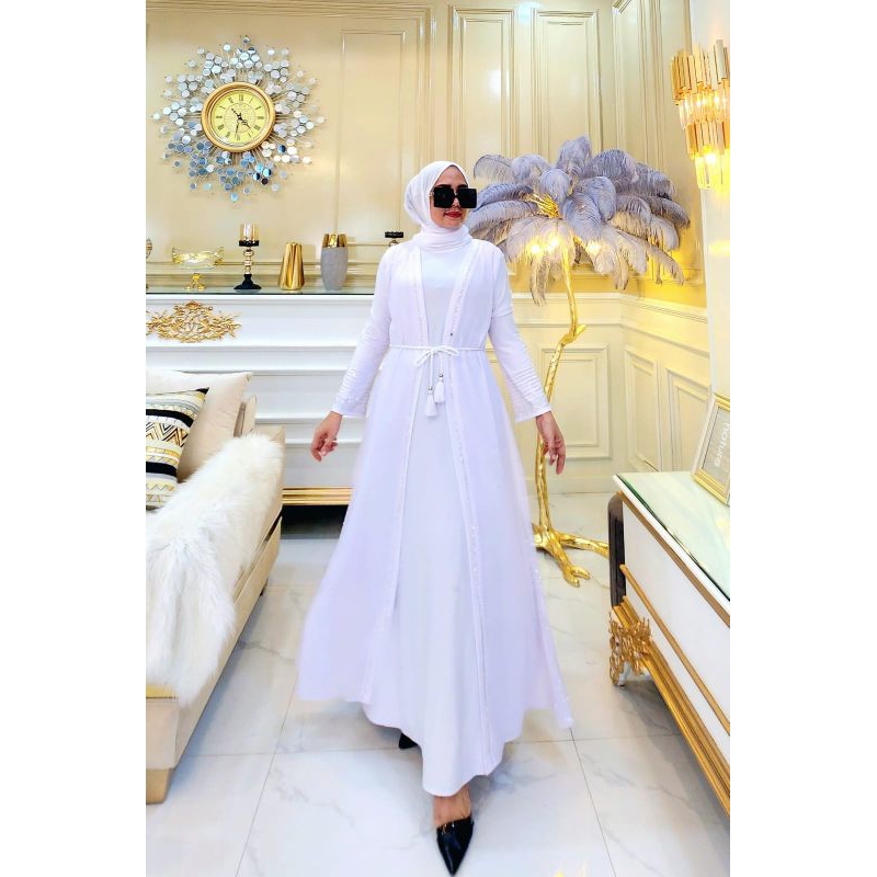 Jual Abaya putih tiara andini bahan jersi mix ceruti | Shopee Indonesia