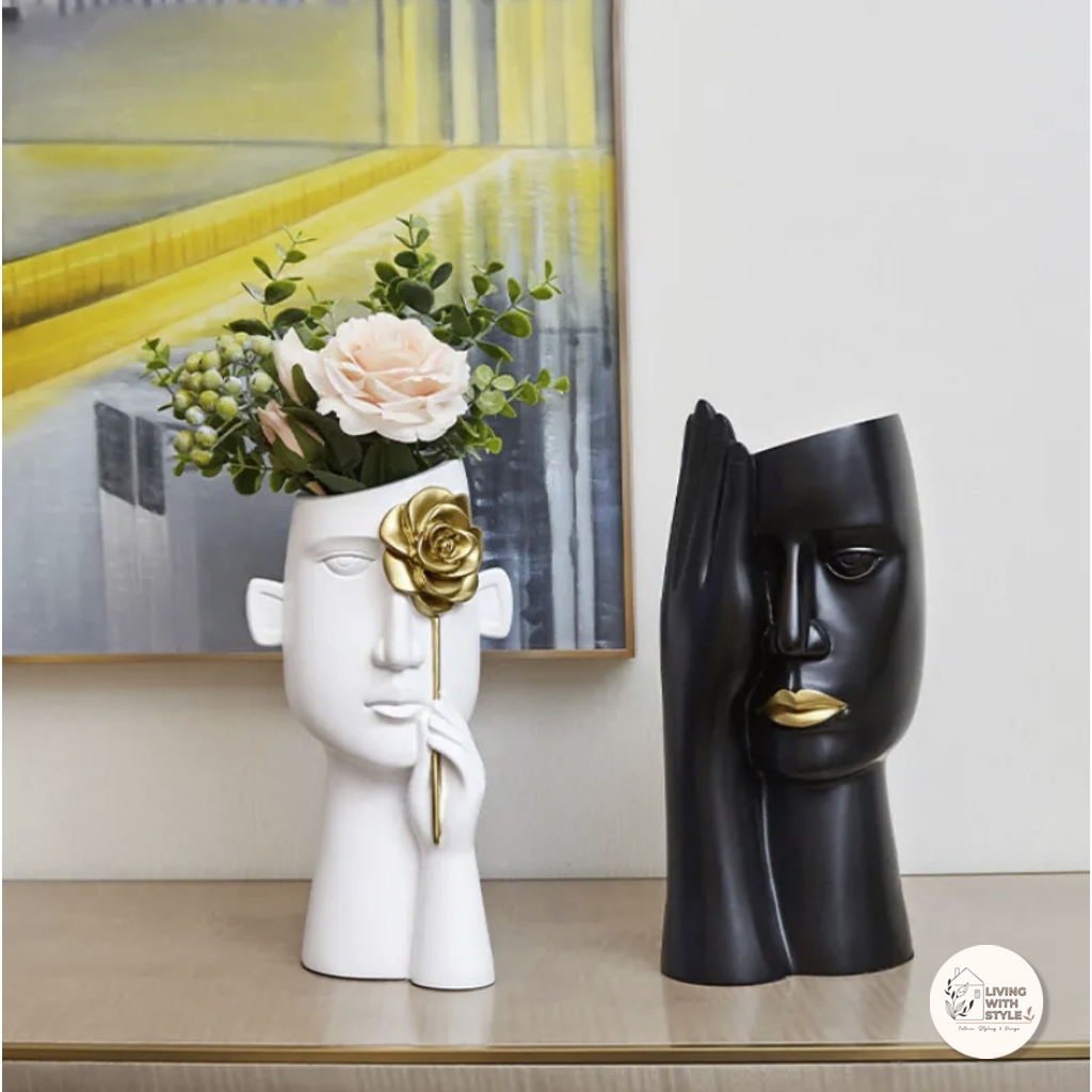 Jual Living With Style - Modern Vase Human Holding Gold Flower / Vas ...