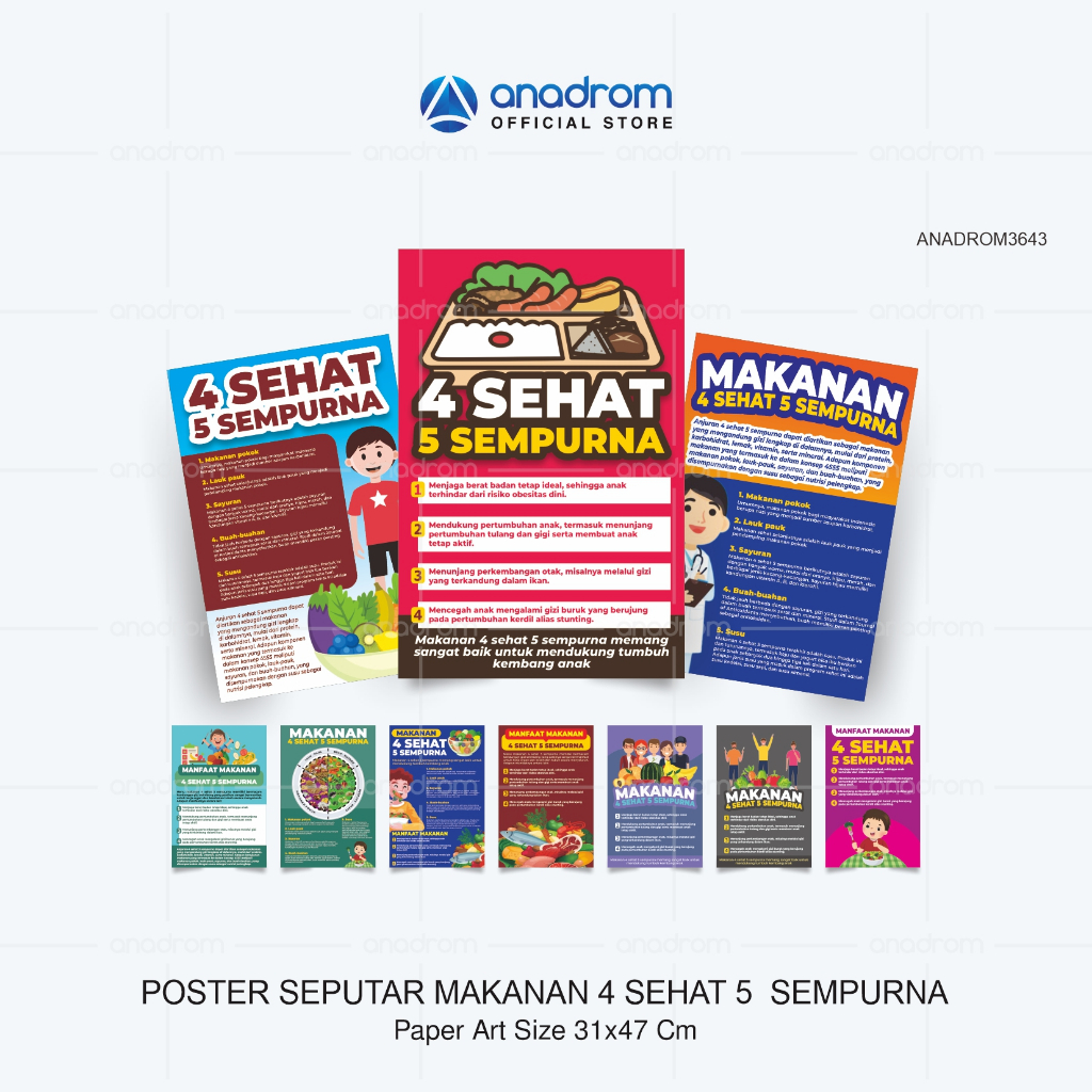 Jual Poster Seputar Makanan 4 Sehat 5 Sempurna | Poster Promosi Edukasi ...