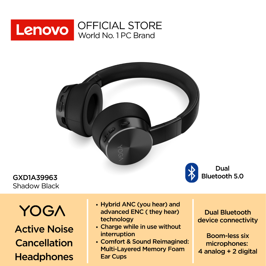 Yoga Active Noise Cancellation Headphones-Shadow Black