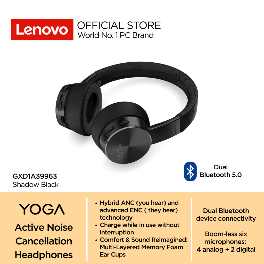 Jual Lenovo Yoga ANC Headphones Mics Bluetooth 5.0 USB