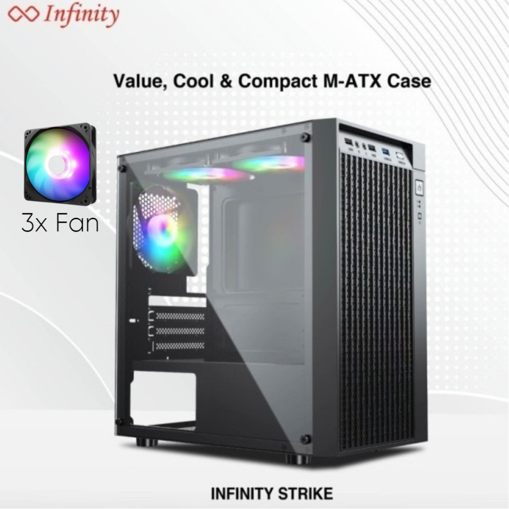Jual GAMING CASE INFINITY STRIKE V2 - TEMPERED GLASS M ATX FREE 3 FAN ...