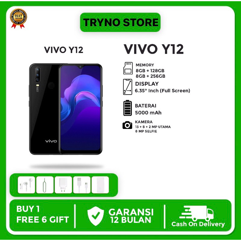 Jual HP VIVO Y12 RAM 8/256GB 4G LTE Handphone Mulus Normal Fullset