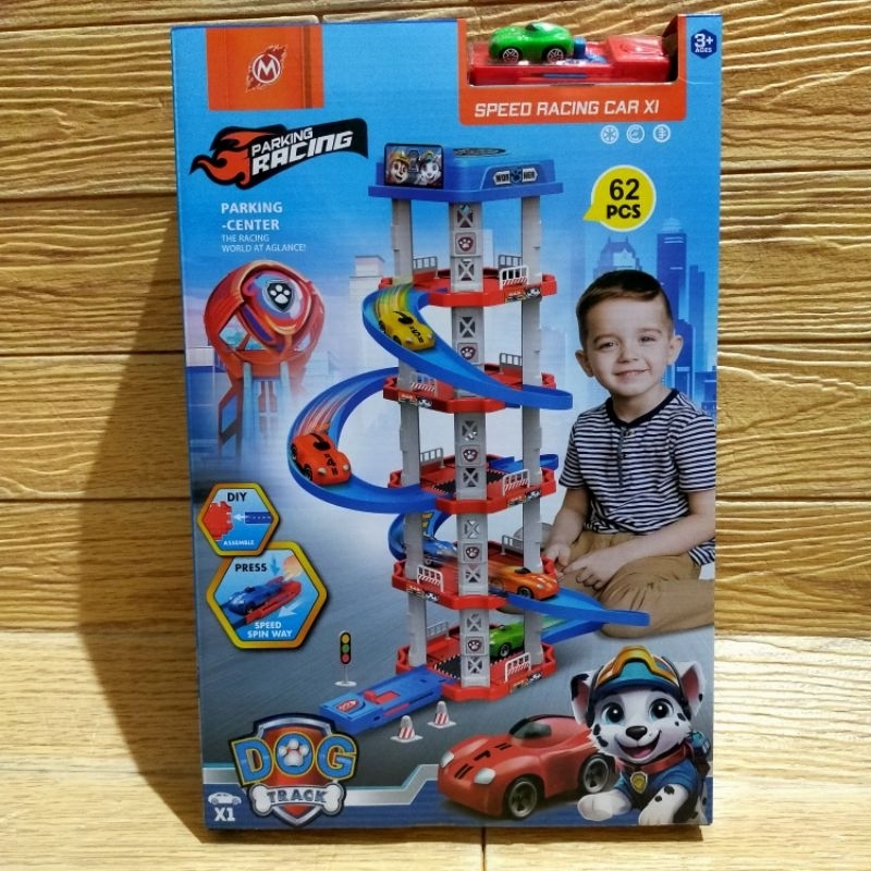 Jual mainan anak dog track racing car parking garage DIY assemble 62 ...