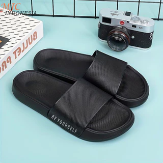 MJC Indonesia Sandal Slide TRENDY Ori Lokal High Quality Karet Pria Wanita Sandal Slop Pria Elegant Full Hitam Sendal Slipper Slip On Casual Distro Cowok Dewasa Original Lentur Ringan Tahan Air